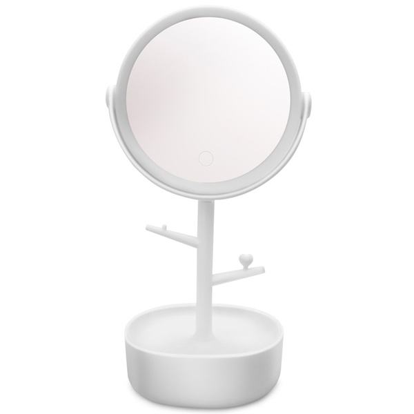 Косметическое зеркало с подсветкой MVM USB-порт круглое настольное пластиковое белое BP-37 WHITE