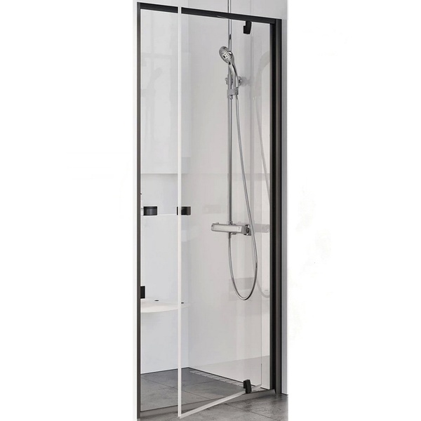 Двері скляні для душової ніші універсальні поворотні RAVAK PIVOT PDOP1-90 190x90см прозоре скло 6мм профіль чорний 03G70300Z1
