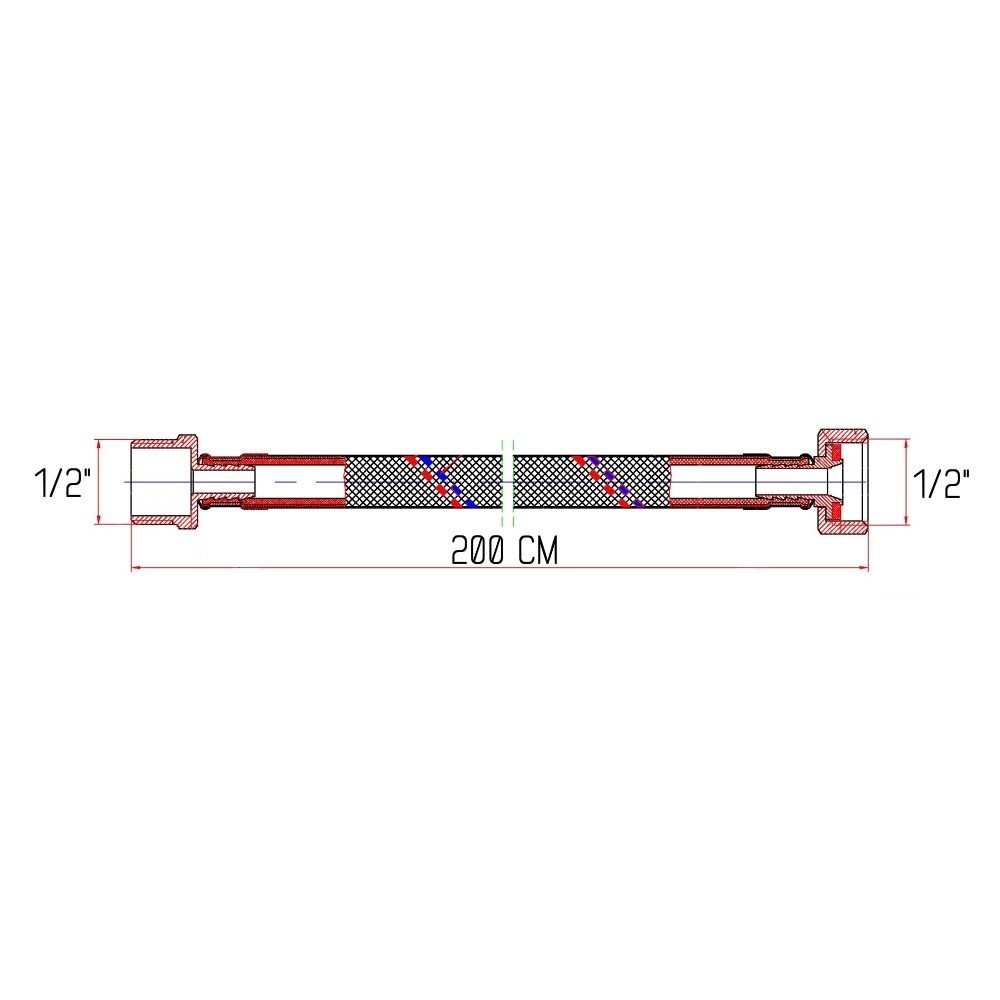 Шланг водяний для підключення SANDI FORTE нр-вн 1/2"x1/2" 200 см нержавіюче обплетення з силіконом SF382W200