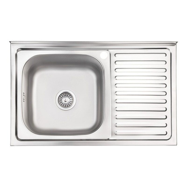 Кухонна мийка із нержавіючої сталі прямокутна накладна LIDZ 505мм x 800мм матова 0.8мм із сифоном LIDZ5080LSAT8