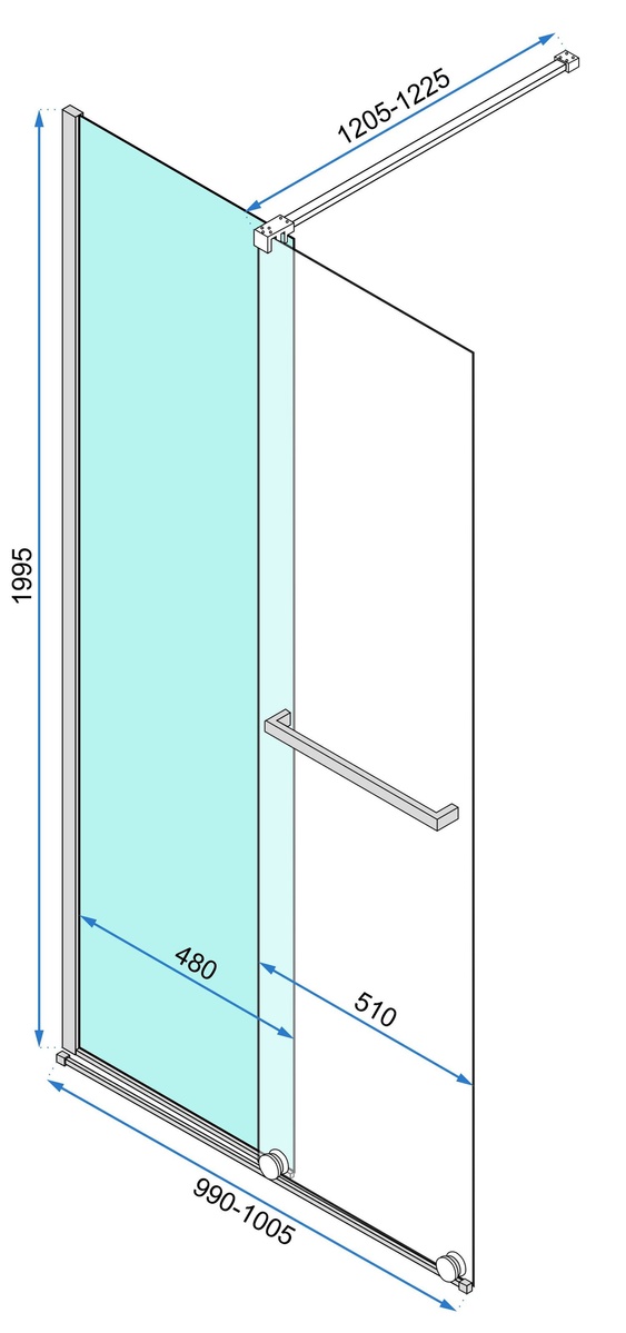 Скляна перегородка для душу REA CORTIS 100x199.5см з тримачем скло прозоре 6мм REA-K7210