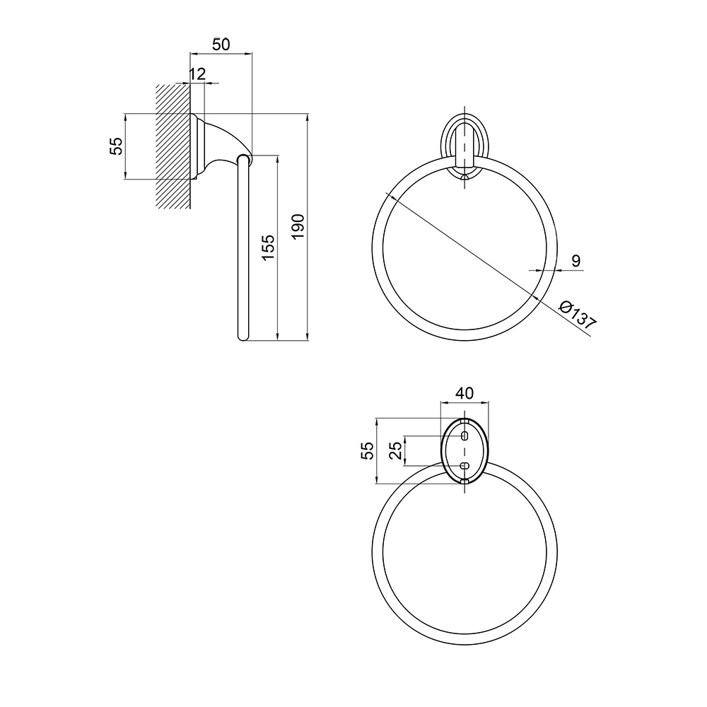 Тримач-кільце для рушників LIDZ 113 LIDZCRM1130305 155мм округлий металевий хром