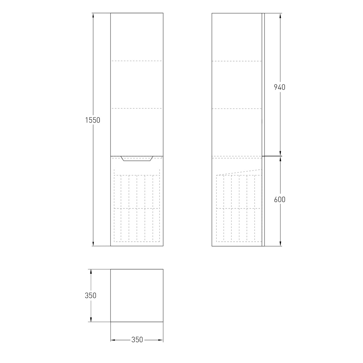 Пенал VOLLE LIBRA 35x155x35см монтаж на стіну білий 15-41-55