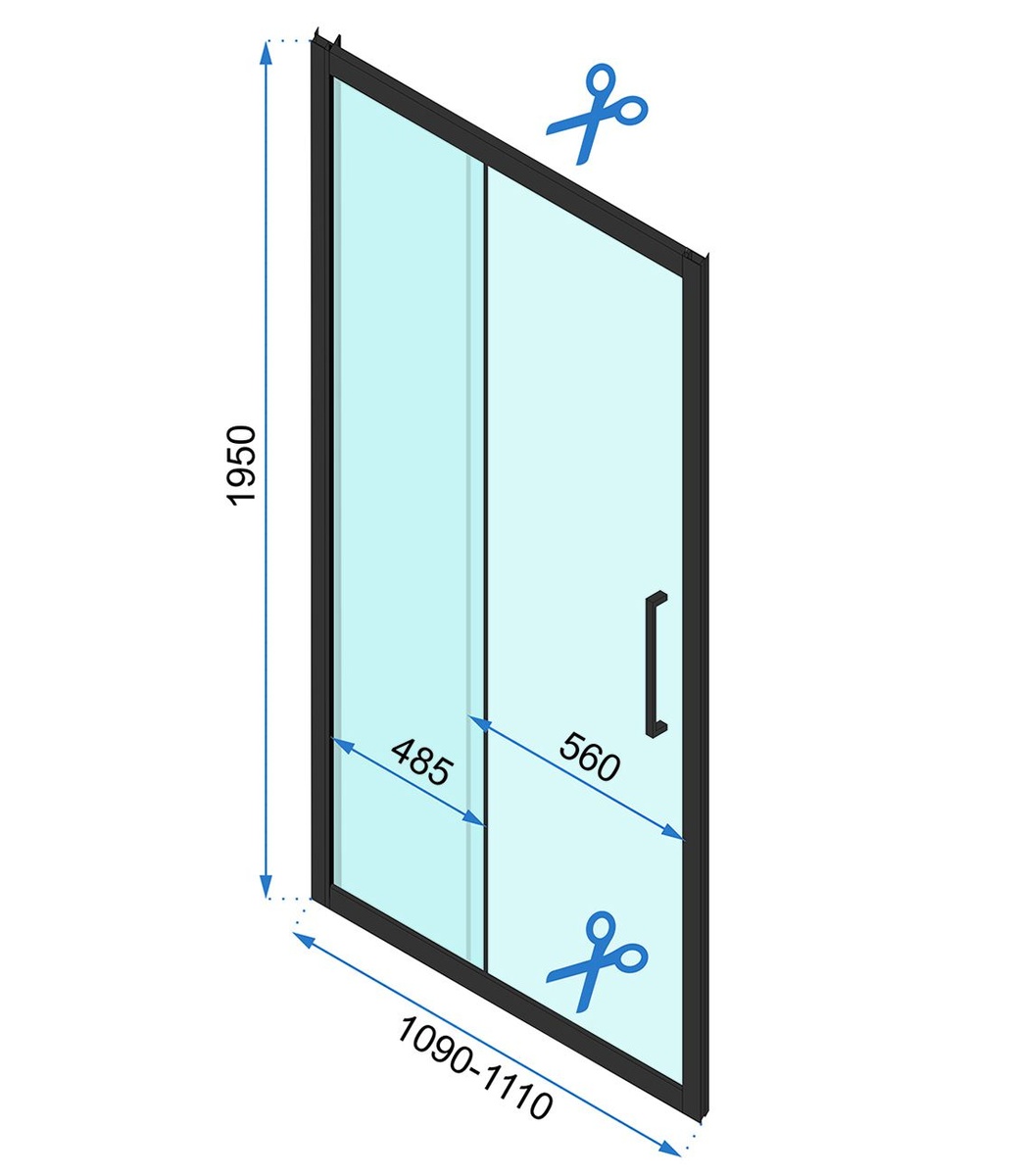 Дверь стеклянная для душевой ниши раздвижная двухсекционная REA RAPID SLIDE 110 110x195см прозрачное стекло 6мм профиль черный REA-K6401