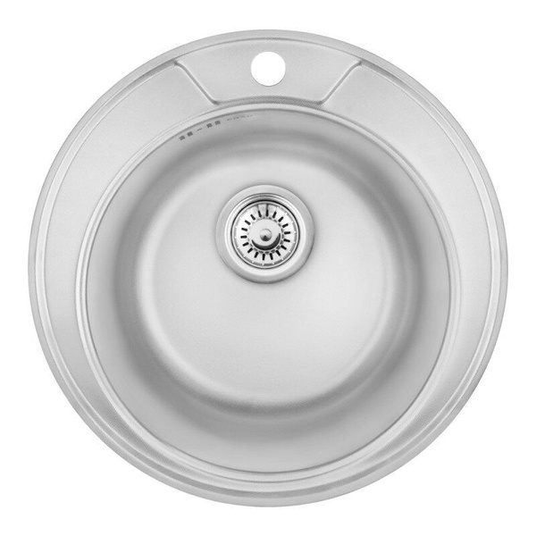 Раковина на кухню металлическая круглая COSH 490мм x 490мм глянцевая 0.8мм с сифоном COSH7104P08