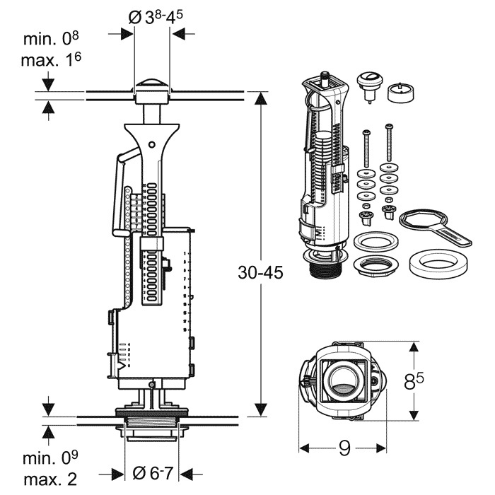 Механизм слива для бачка унитаза GEBERIT TYPE240 подключение 60 мм нижний подвод воды 136.909.21.2