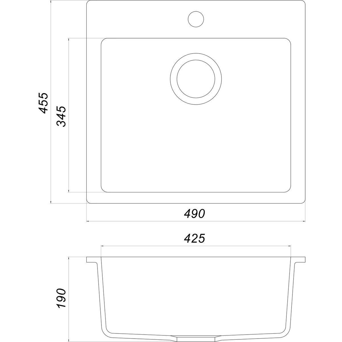Мойка на кухню гранитная прямоугольная GLOBUS LUX AOSTA А0001 490x455мм черная без сифона 000023578