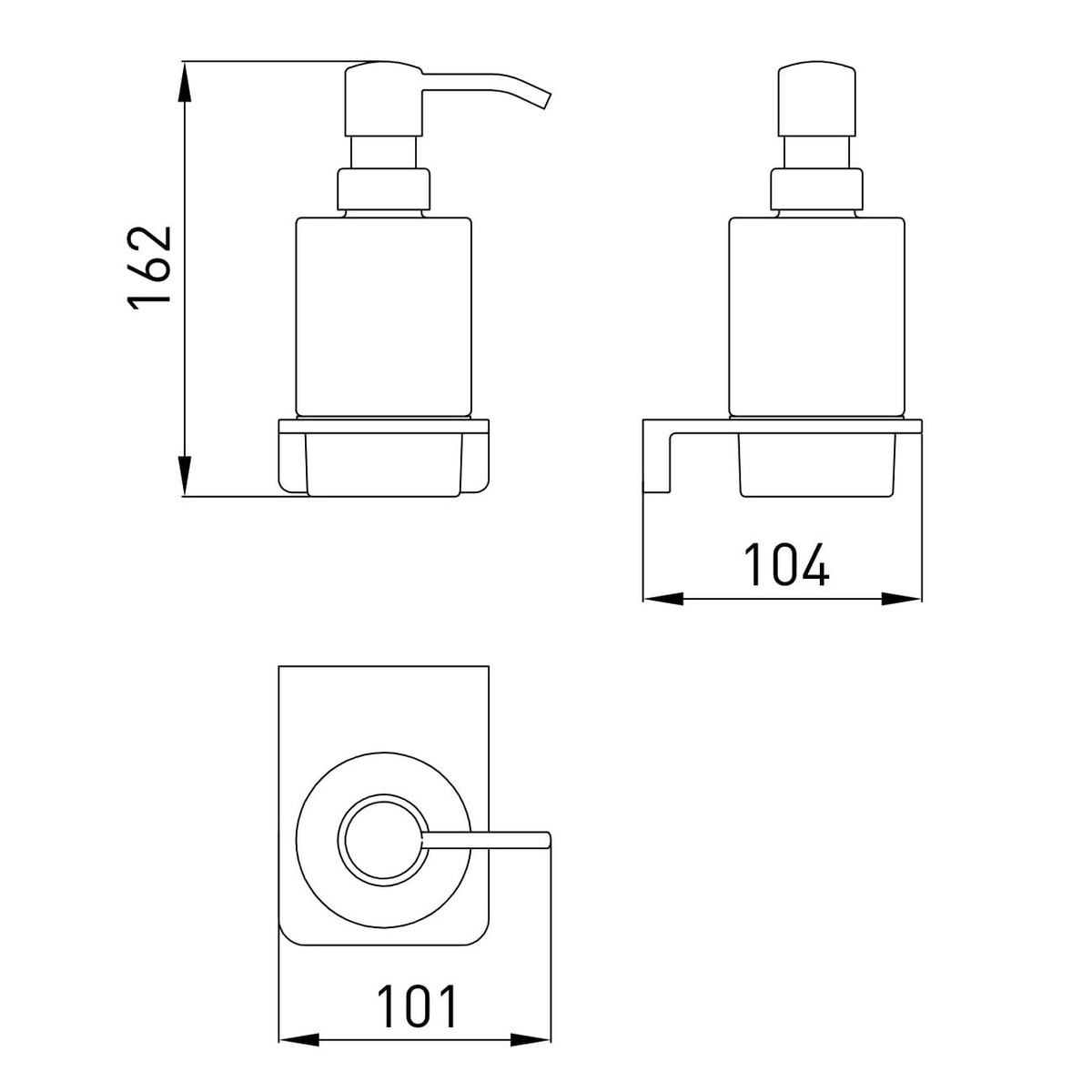 Дозатор для жидкого мыла VOLLE SOLO настенный на 250мл прямоугольный стеклянный сатин 2510.230102