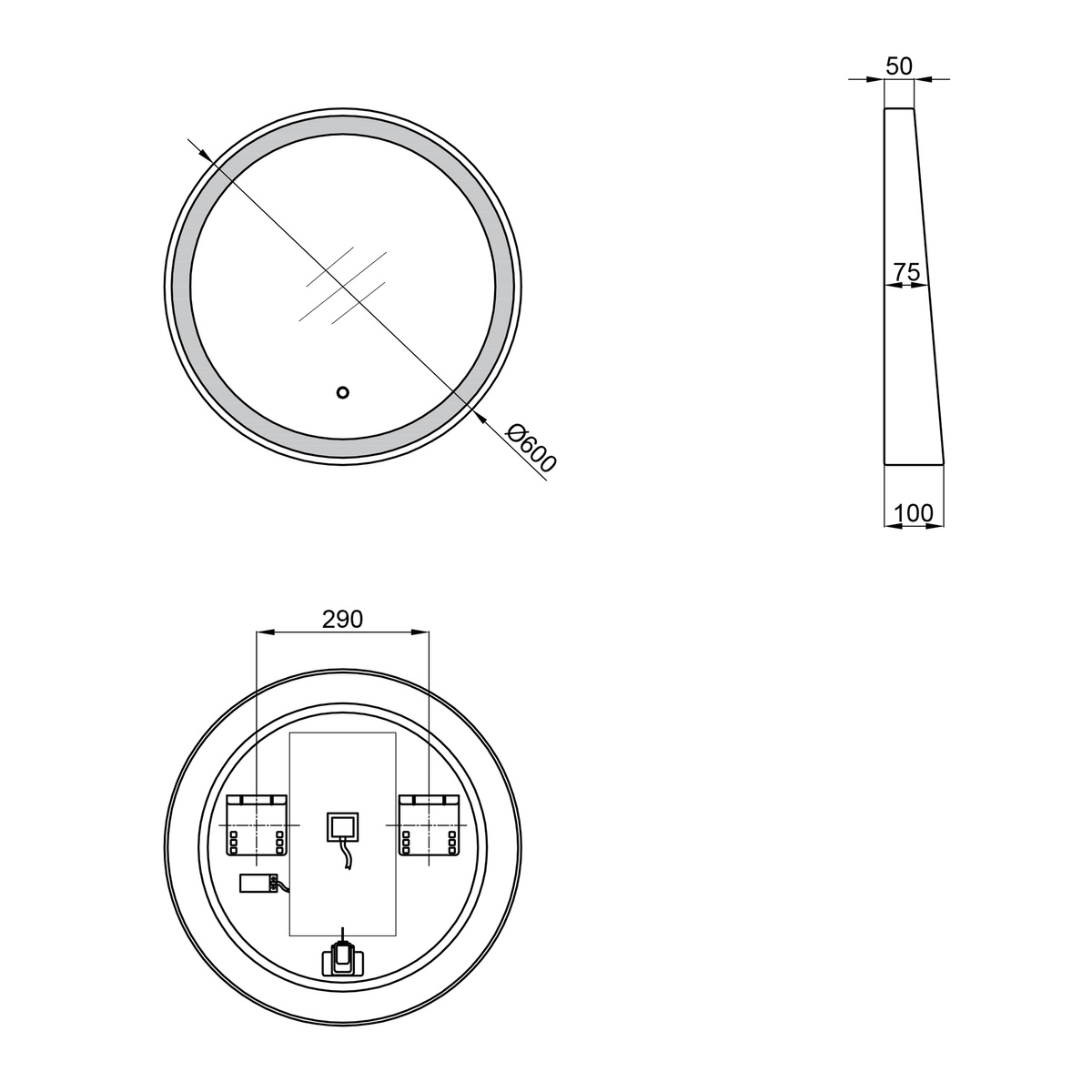 Дзеркало кругле для ванної Q-TAP Robin 60x60см із підсвіткою сенсорне увімкнення антизапотівання QT13786501B
