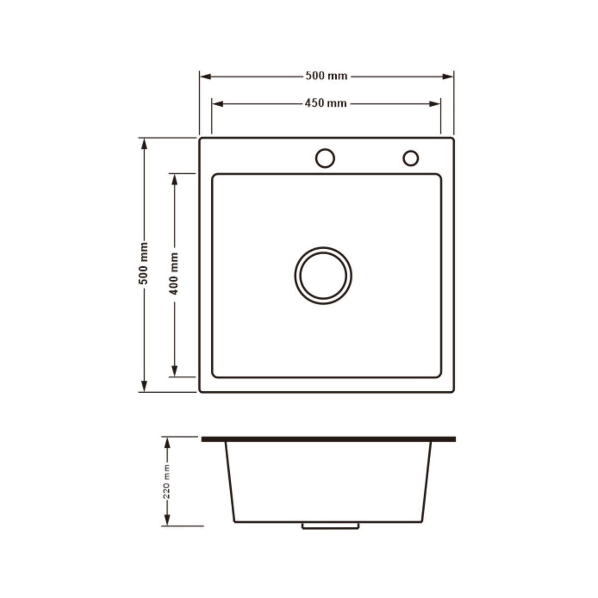 Мийка для кухні із нержавіючої сталі квадратна LIDZ 500x500x215мм матова 0.8мм сіра із сифоном LDH5050GPVD3008