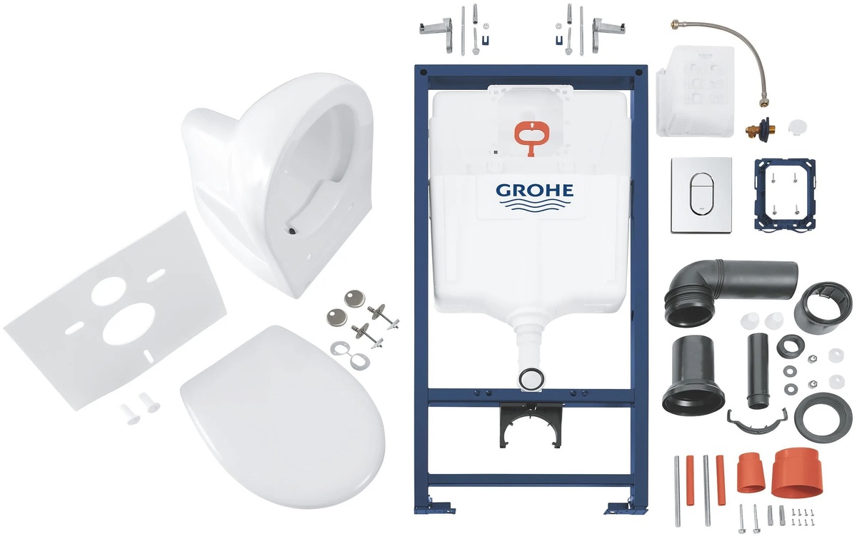 Комплект інсталяції GROHE SOLIDO кнопка хром безобідковий унітаз GROHE з кришкою мікроліфт дюропласт 39418000
