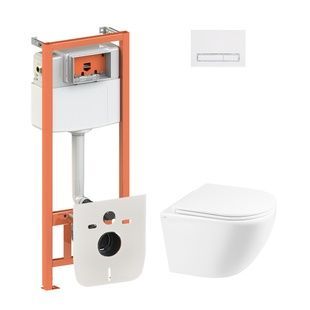 Комплект инсталляции Q-TAP Nest/Robin кнопка белая безободковый унитаз Q-TAP с крышкой микролифт дюропласт QT1333046ERW0133M425M08V1384W