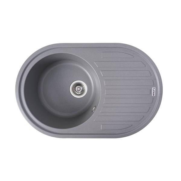 Мийка для кухні гранітна овальна PLATINUM 7750 LIRA 770x500x200мм без сифону сіра PLS-A25079