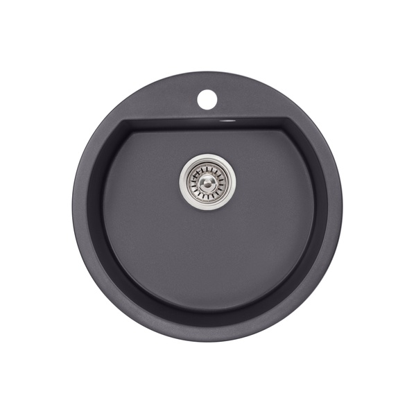 Раковина на кухню керамогранитная круглая Q-TAP CS 505мм x 505мм черный с сифоном QTD510BET502