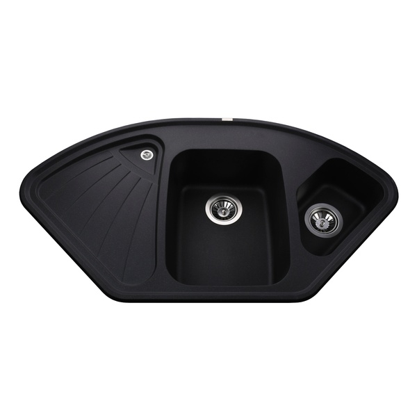 Кухонна мийка композитна асиметрична GLOBUS LUX AVERNO 575мм x 1060мм чорний на півтори чаші без сифону 000007622