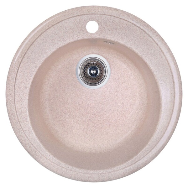 Мойка на кухню керамическая круглая COSH D51 506мм x 506мм бежевый с сифоном COSHD51K806