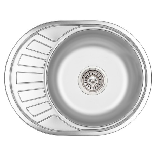 Мийка для кухні із нержавіючої сталі овальна WEZER 570x450x160мм матова 0.6мм із сифоном 5745(0.6)S