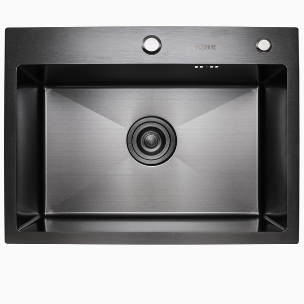 Мийка для кухні із нержавіючої сталі прямокутна PLATINUM Handmade PVD 580x430x220мм матова 1.5мм чорна із сифоном PLS-A32264