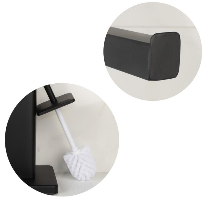 Йоржик для унітазу підлоговий з тримачем туалетного паперу YOKA PD.MARKO-BLK прямокутний із нержавіючої сталі чорний reac-20000000132