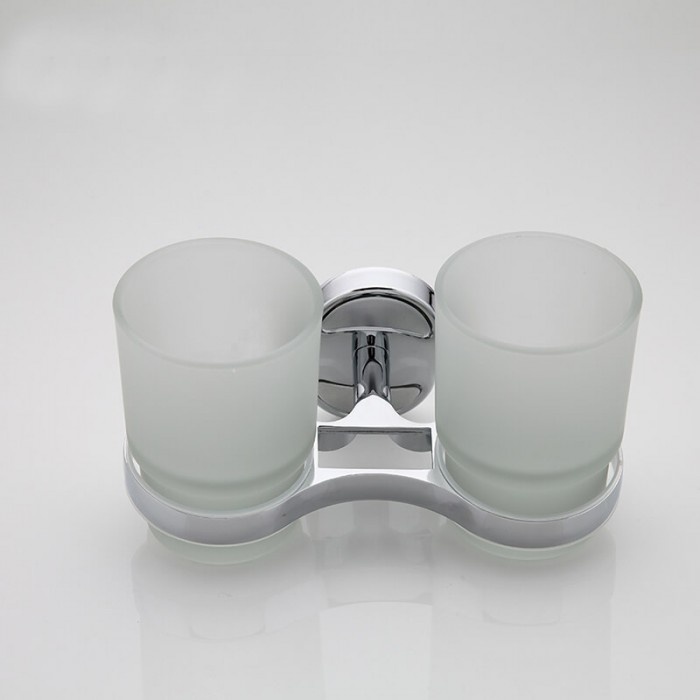 Стакан для зубных щеток FRAP двойной округлый стеклянный хром F1908