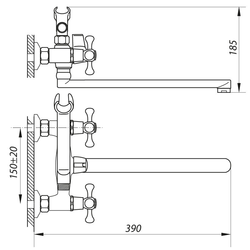 Змішувач для ванної двовентильний із довгим виливом ZERIX DML 827 хром силумін ZX2996