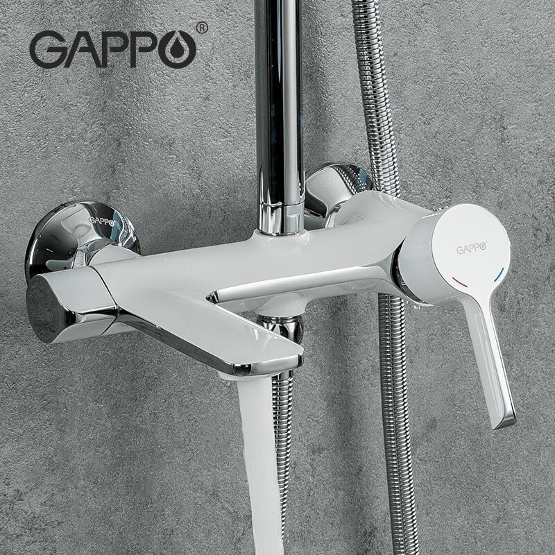 Душевая система GAPPO с верхним душем и изливом латунная белая G2403-8