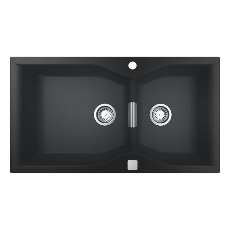 Раковина на кухню гранитная прямоугольная GROHE K700 500мм x 900мм черный на две чаши с сифоном 31658AP0