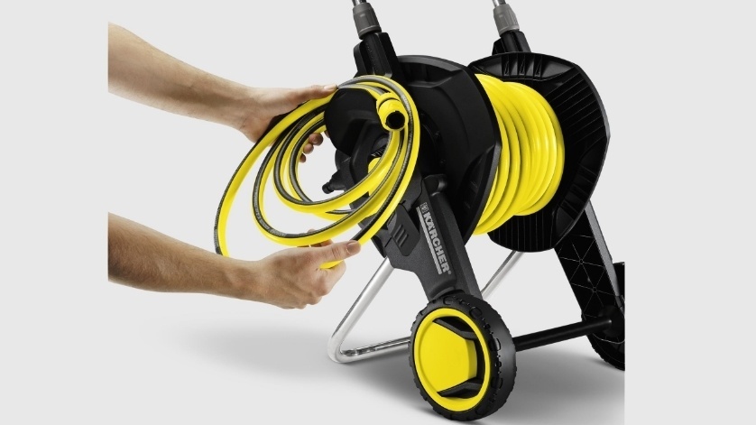 Катушка для шланга для полива KARCHER "HT 4.500", складная, регулировка высоты ручки тележки, длина шланга: 1/2" 50м, 5/8" 35м, 3/4" 23м 2.645-170.0