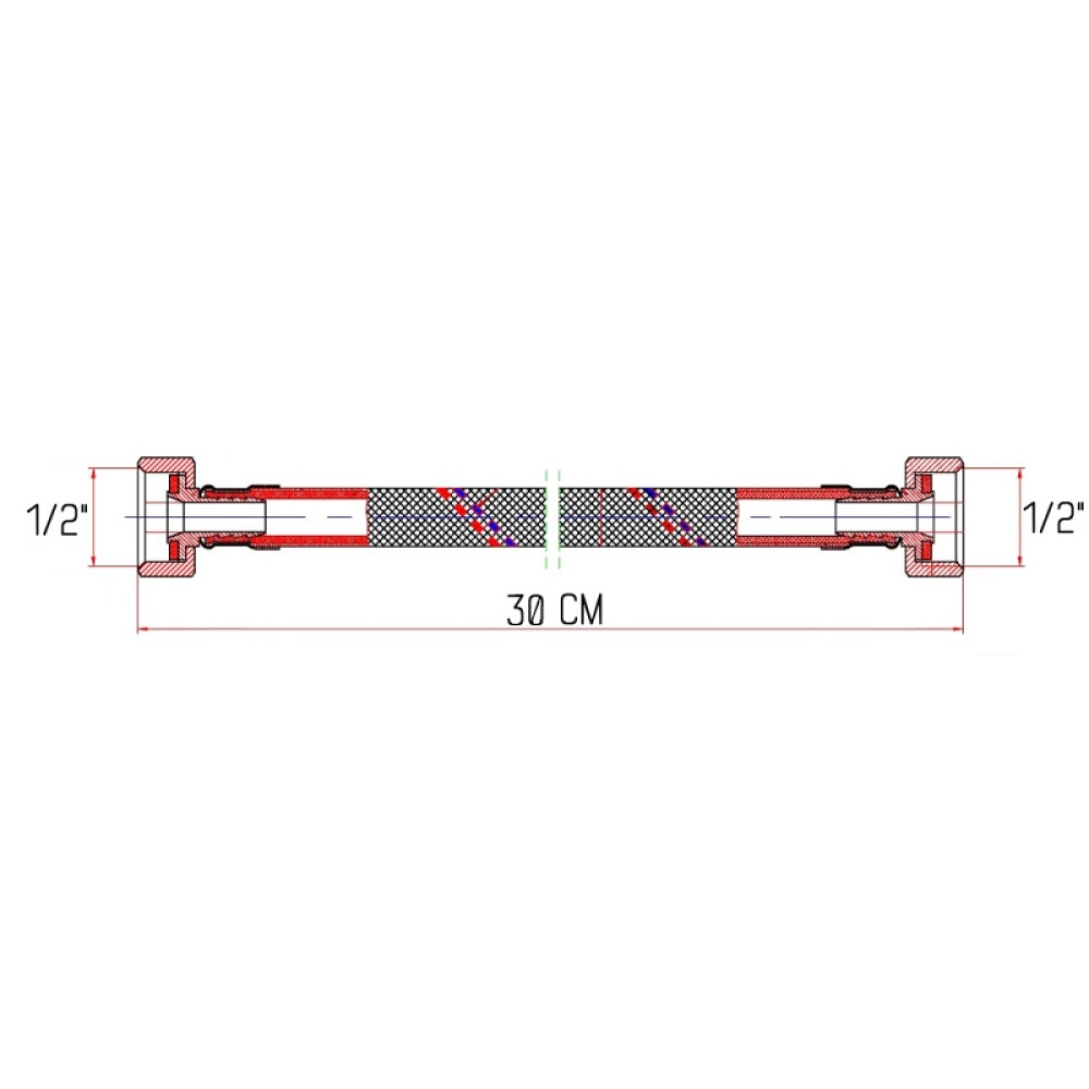 Шланг водопроводный для подключения SANDI FORTE вн-вн 1/2"x1/2" 30 см нержавеющая оплетка с силиконом SF381W30