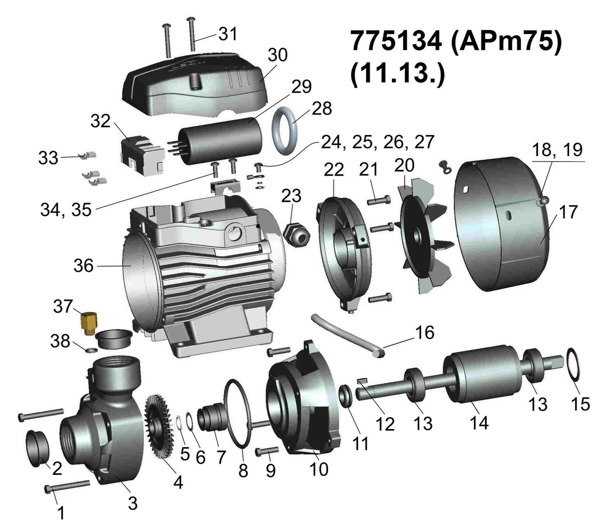 Насос поверхностный LEO вихревой 3.0 APm75 750Вт 3м³/ч Hmax 75м 775134