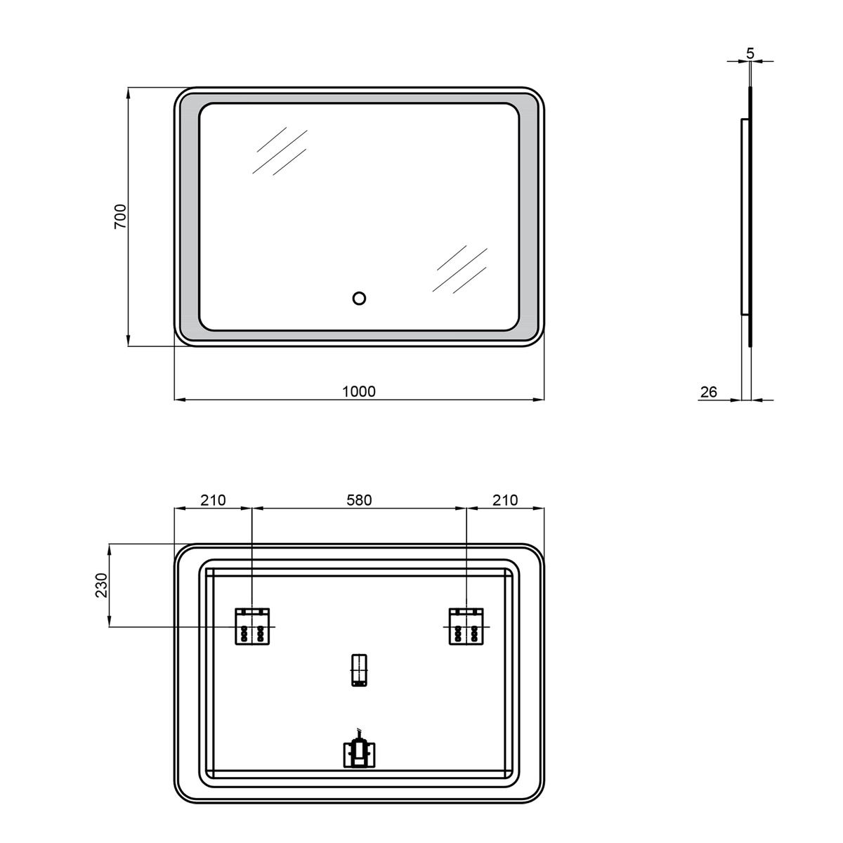 Зеркало прямоугольное для ванной Q-TAP Leo 70x100см c подсветкой сенсорное включение QT1178141870100W