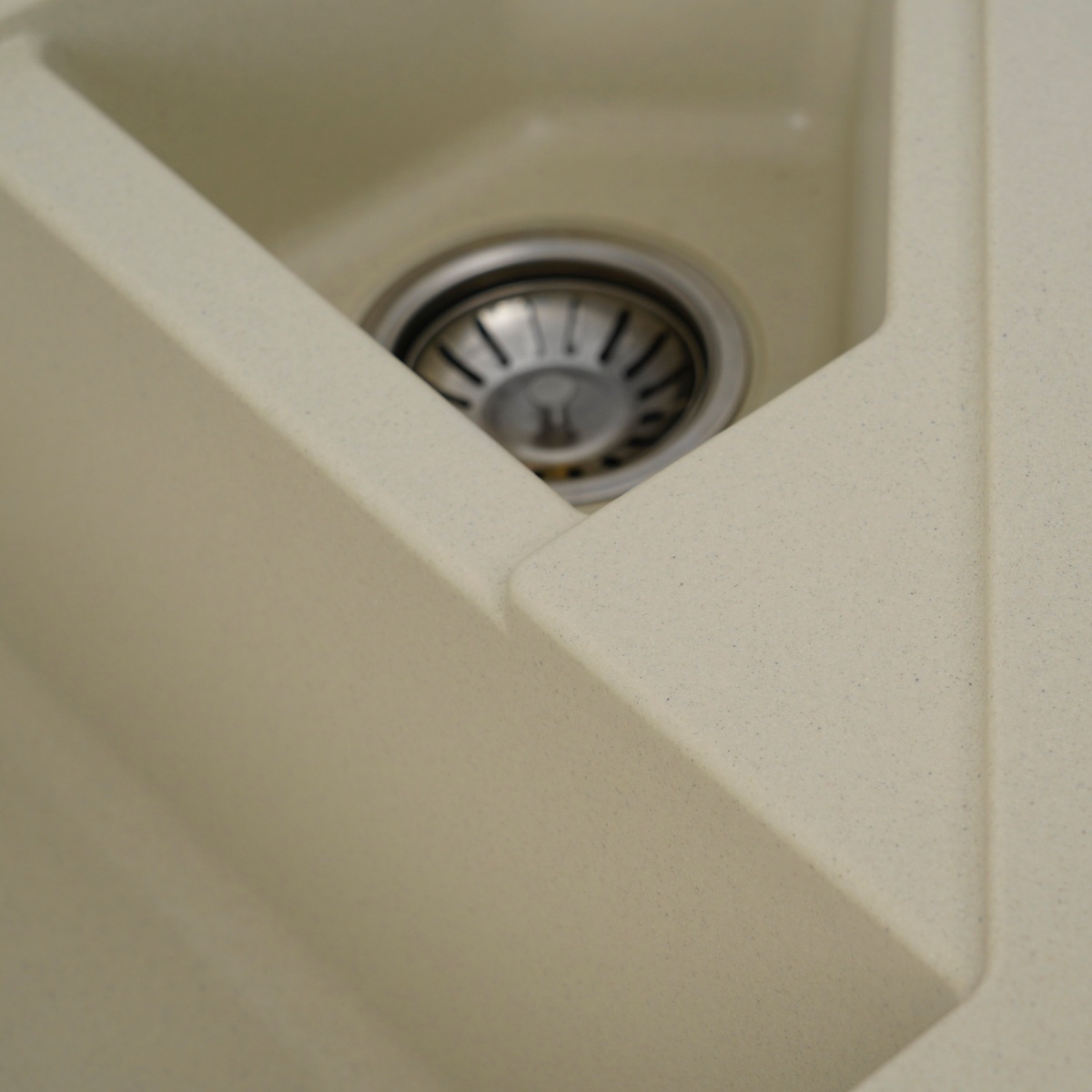 Мийка для кухні гранітна кутова PLATINUM 9950 PANDORA 990x500x200мм без сифону на півтори чаші бежева PLS-A27556