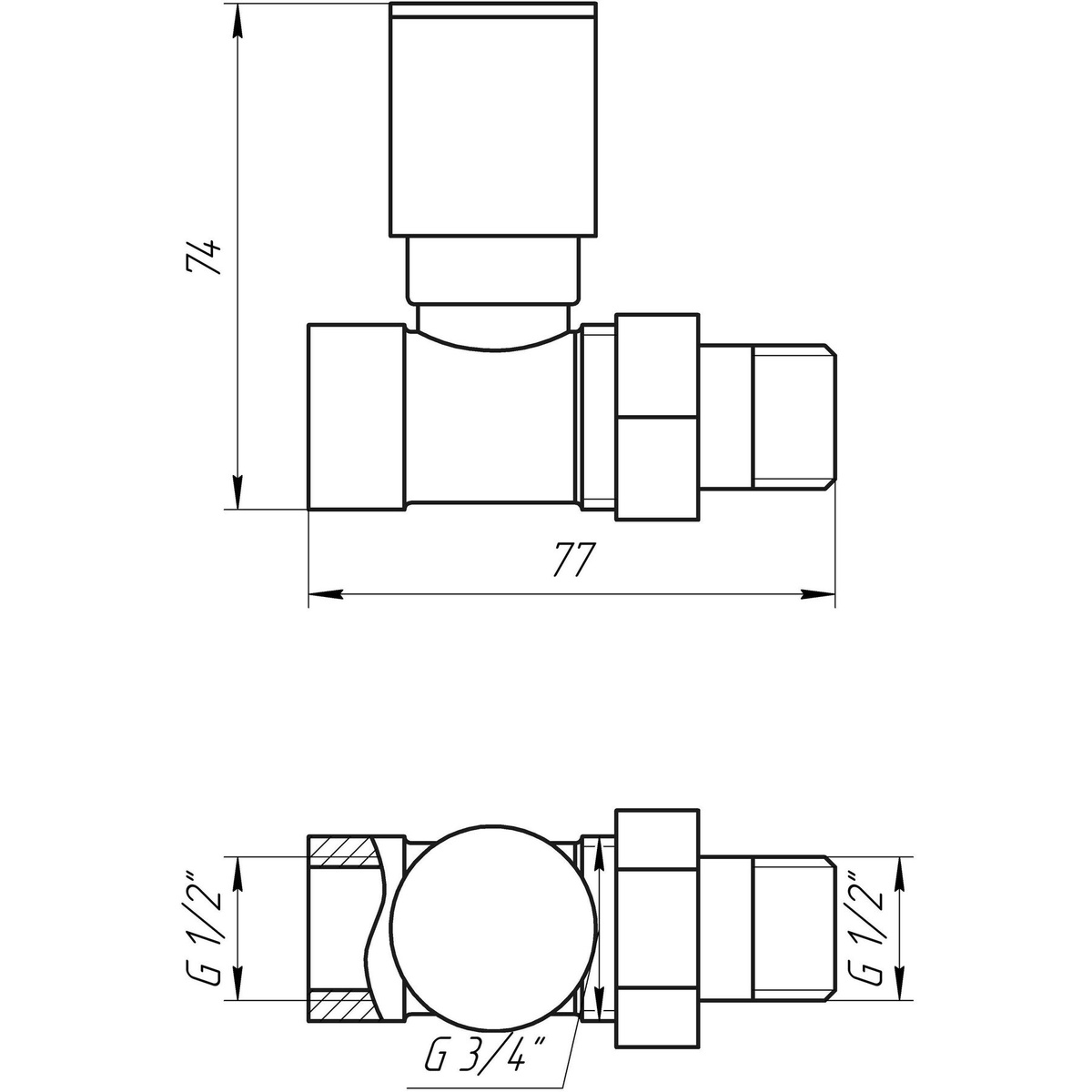 Вентиль для полотенцесушителя SOLOMON 1865 1/2" вн-нр 000002167