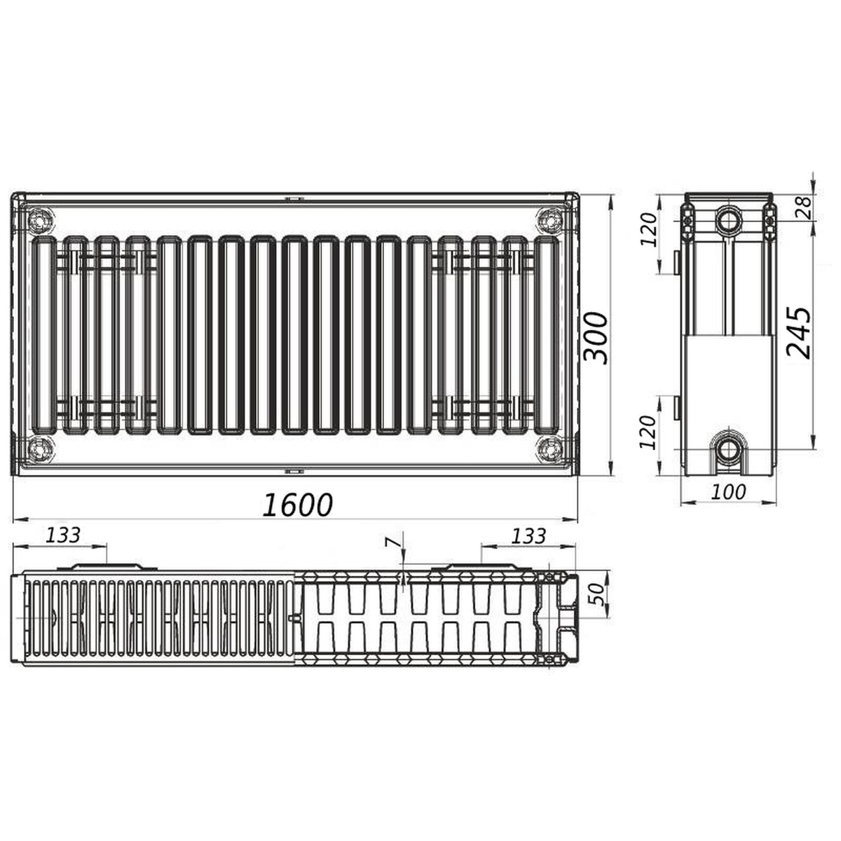 Стальной панельный радиатор отопления KALITE 300x1600 мм боковое подключение класс 22 000022305