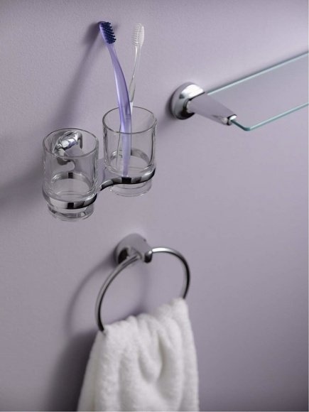 Стакан для зубных щеток настенный в ванную HACEKA Aspen хром стекло двойной 1110700