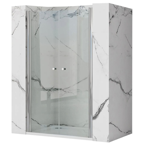 Двері скляні для душової ніші універсальні розпашні двосекційні REA WESTERN SPACE N2 190x90см прозоре скло 6мм профіль хром REA-K9993