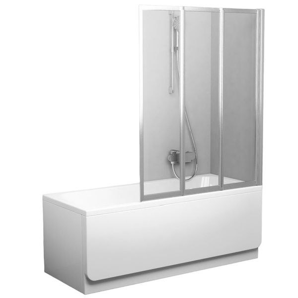 Шторка для ванної скляна RAVAK BEHAPPY II VS3 130 універсальна три секції складна 140x130см прозора 3мм профіль сатин 795V0U00Z1