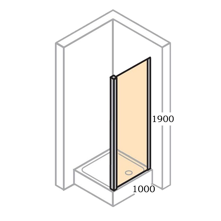 Стенка стеклянная для душа боковая 190x100см HUPPE X1 стекло прозрачное 4мм 140507.069.321