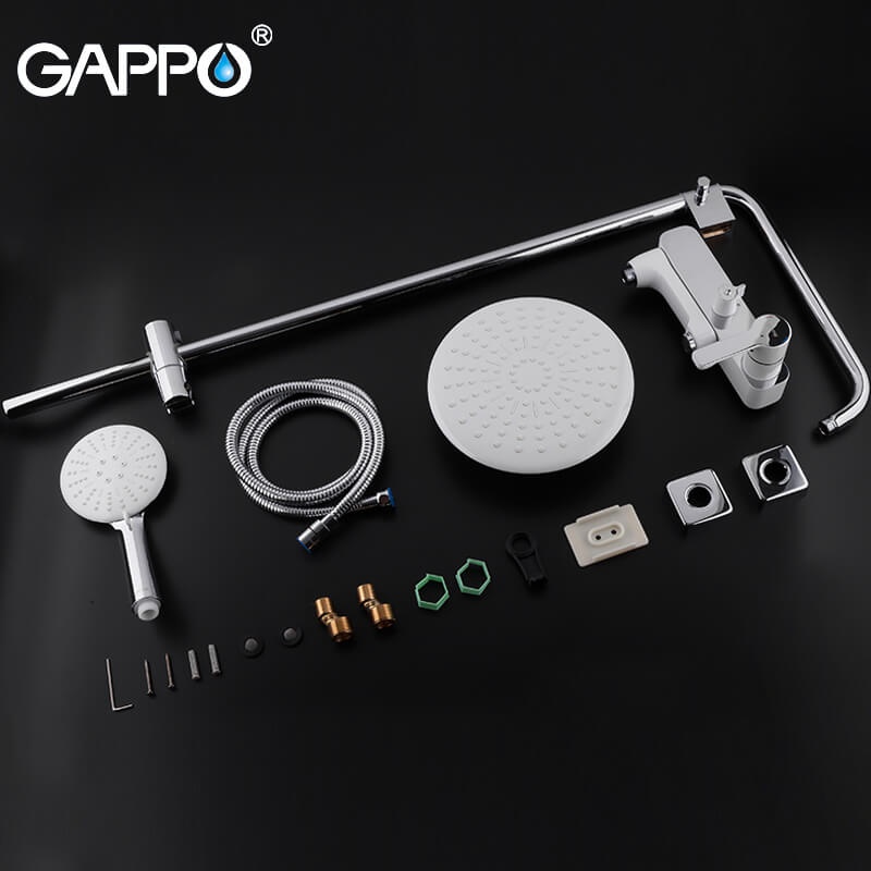 Душова система GAPPO Tomahawk із верхнім душем та виливом латунна біла G2402-8