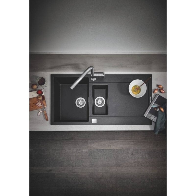Кухонная мойка из искусственного камня прямоугольная GROHE 1000мм x 500мм черный с сифоном 31646AP0