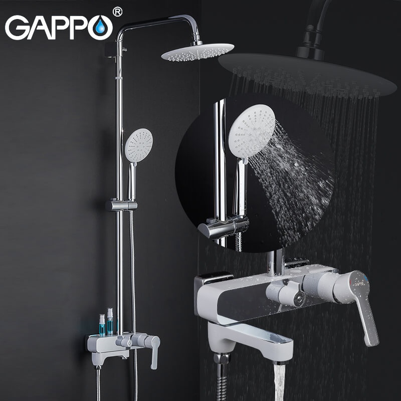 Душевая система GAPPO Tomahawk с верхним душем и изливом латунная белая G2402-8