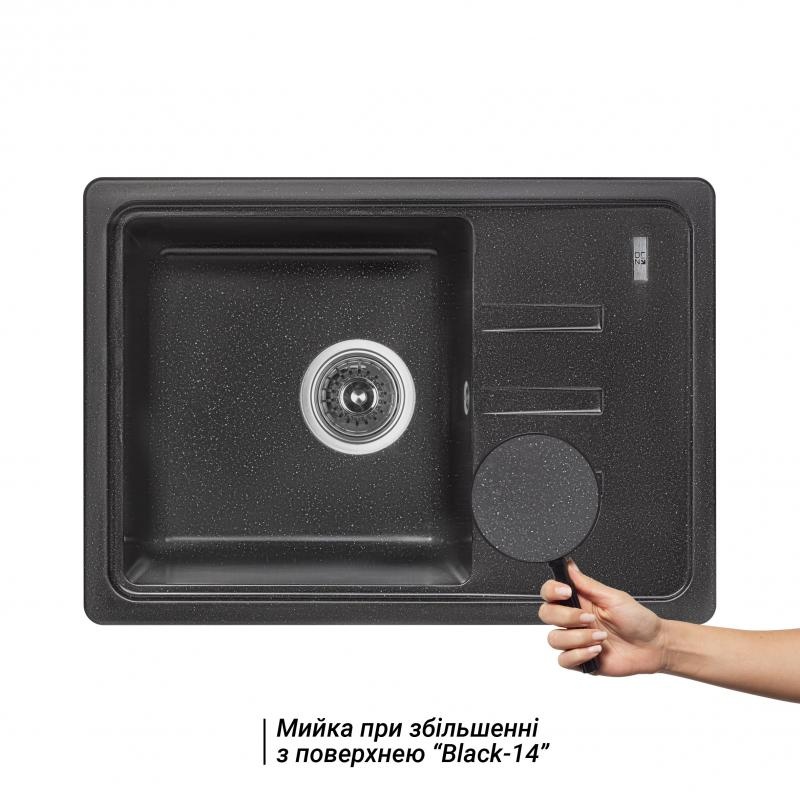 Кухонная мойка из искусственного камня прямоугольная LIDZ BLM-14 430мм x 610мм черный с сифоном LIDZBLM14620435200
