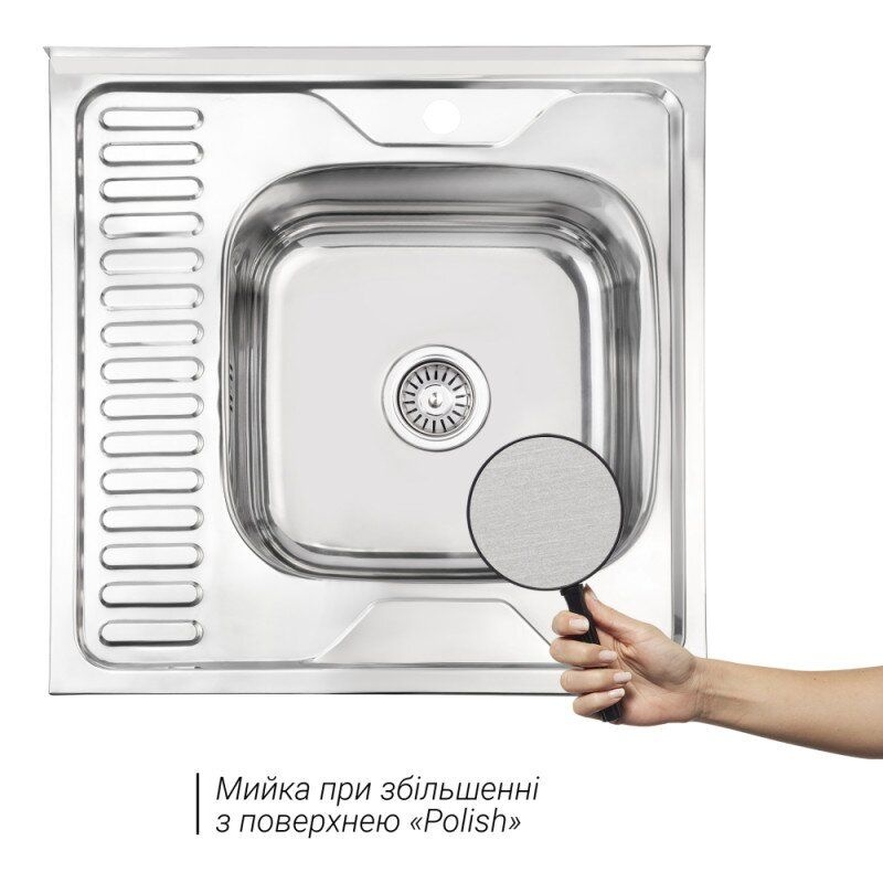 Мойка на кухню металлическая квадратная накладная LIDZ 600мм x 600мм глянцевая 0.6мм с сифоном LIDZ6060RPOL06