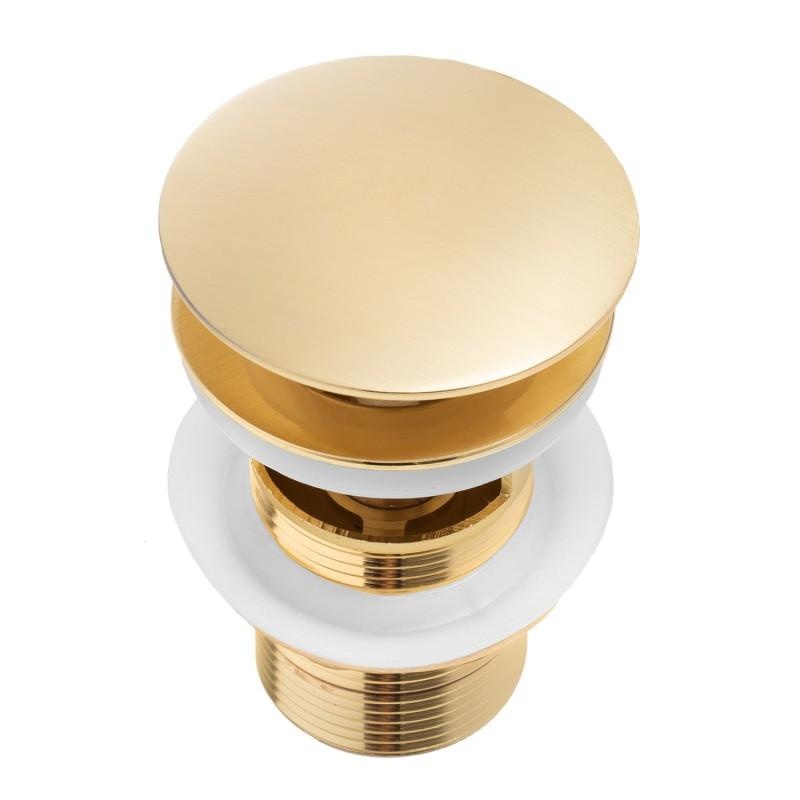 Донний клапан натискний для раковини YOKA із переливом латунь 1 1/4" глянцевий золотий BK.POP-14-ZP-GLD