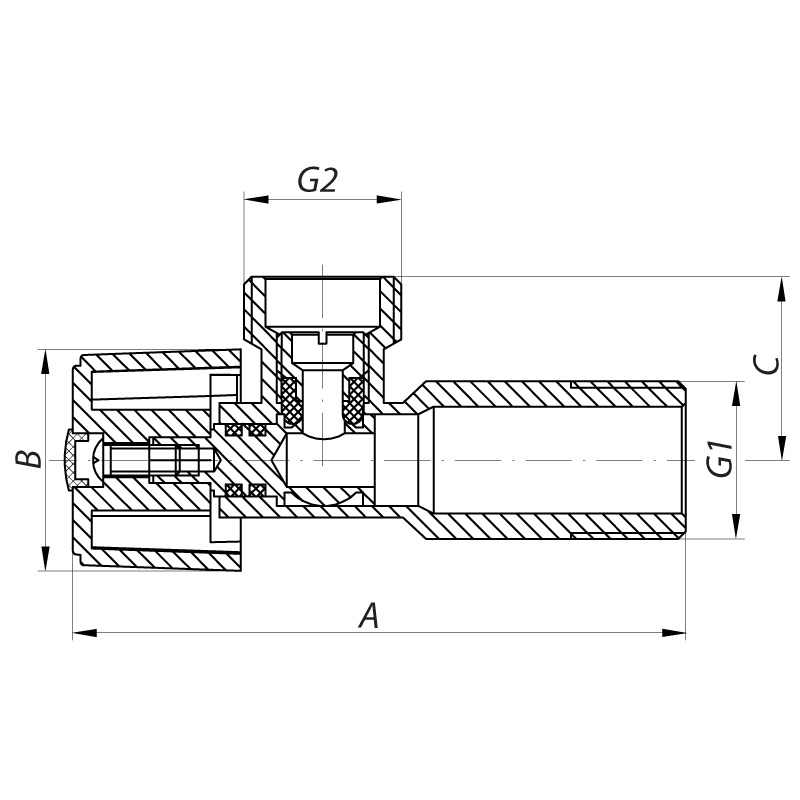 Кран кульовий побутовий KOER KR.511 кутовий 1/2"x3/4" зв-зв KR0102