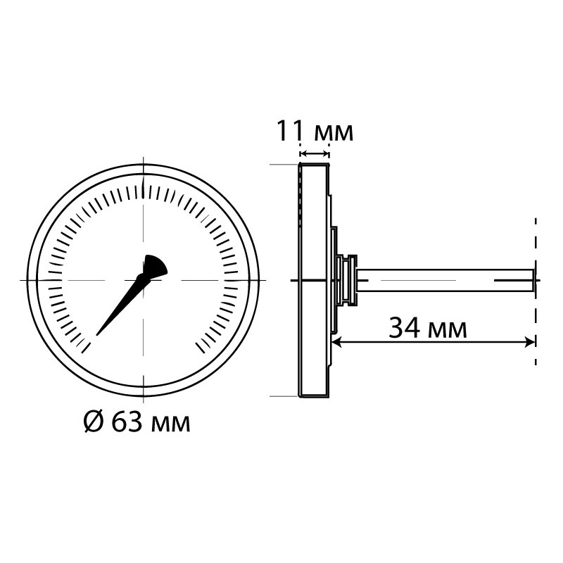 Термометр погружной KOER KT.671A 120°C с задним подключением корпус Ø63 мм KR2899