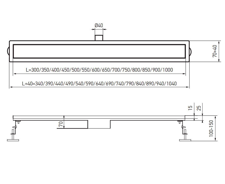 Трап лінійний для душу KOER FD35 400мм із сухим затвором сатин AC0622