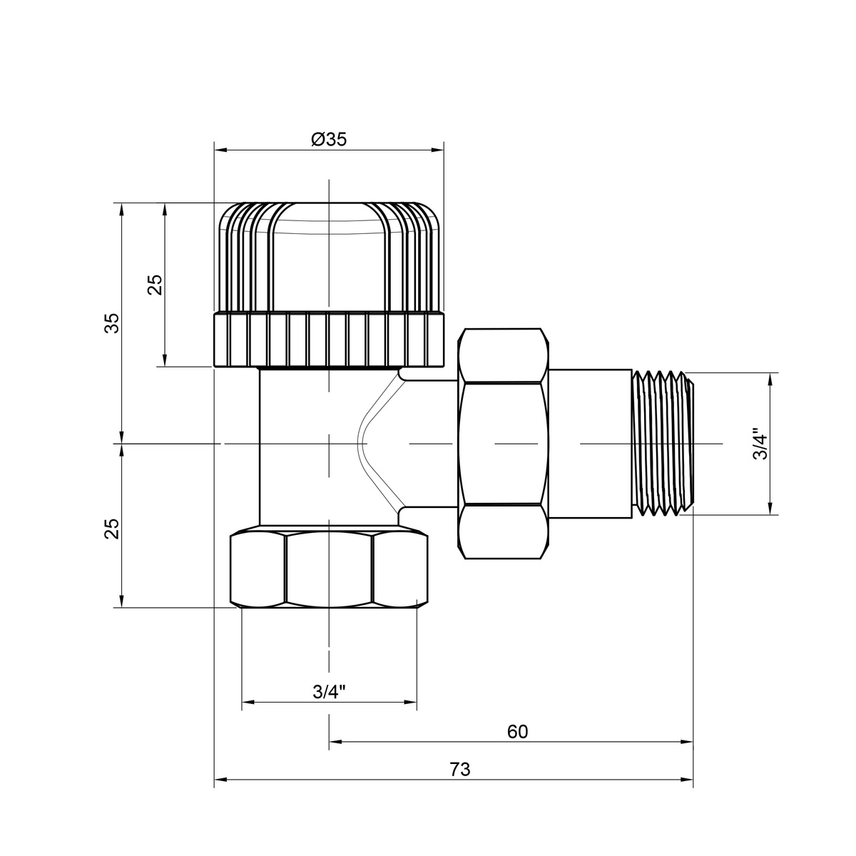 Термостатичний радіаторний клапан ICMA кутовий 3/4"x3/4" з американкою 82774AE06
