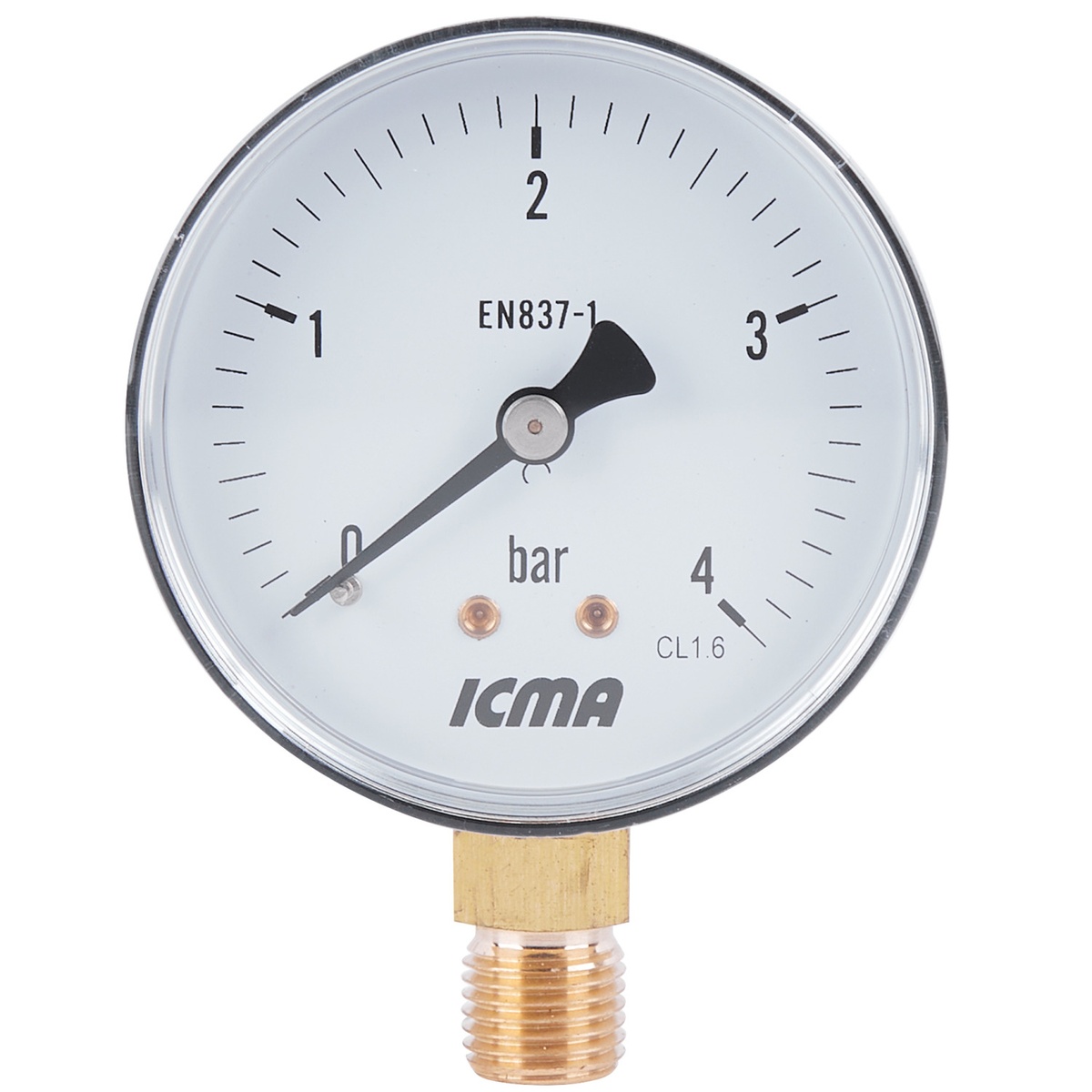 Манометр для тиску води ICMA 244 на 4 бар з нижнім підключенням 1/4" корпус Ø63 мм 91244AB04
