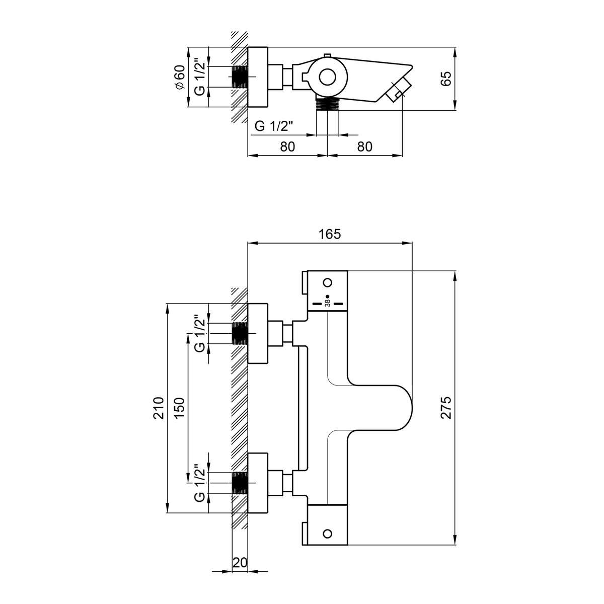 Змішувач для ванної із термостатом Q-TAP Inspai-Therm хром латунь QTINSCRMT300800